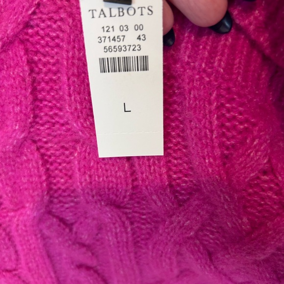 Talbots NWT/Lg. Gorgeous Fuchsia Cable Knit Turtleneck Sweater - Picture 4 of 4